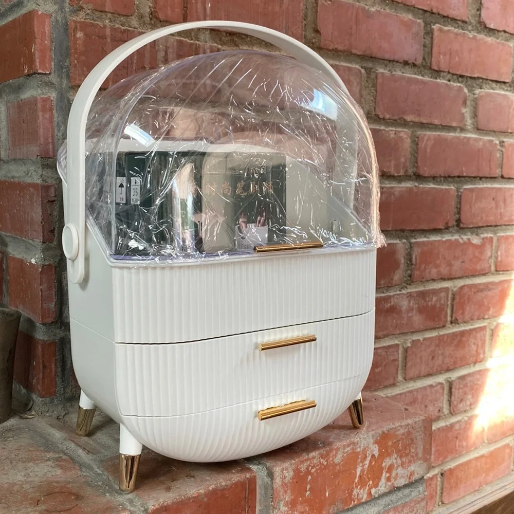 Egg shape makeup organizer case with drawers